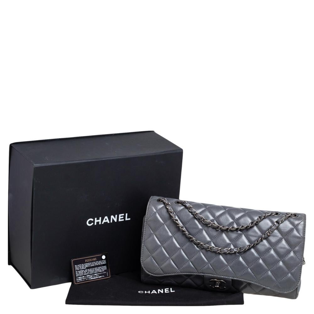 Chanel Grey Quilted Leather Grocery By Chanel Drawstring Flap Bag 6