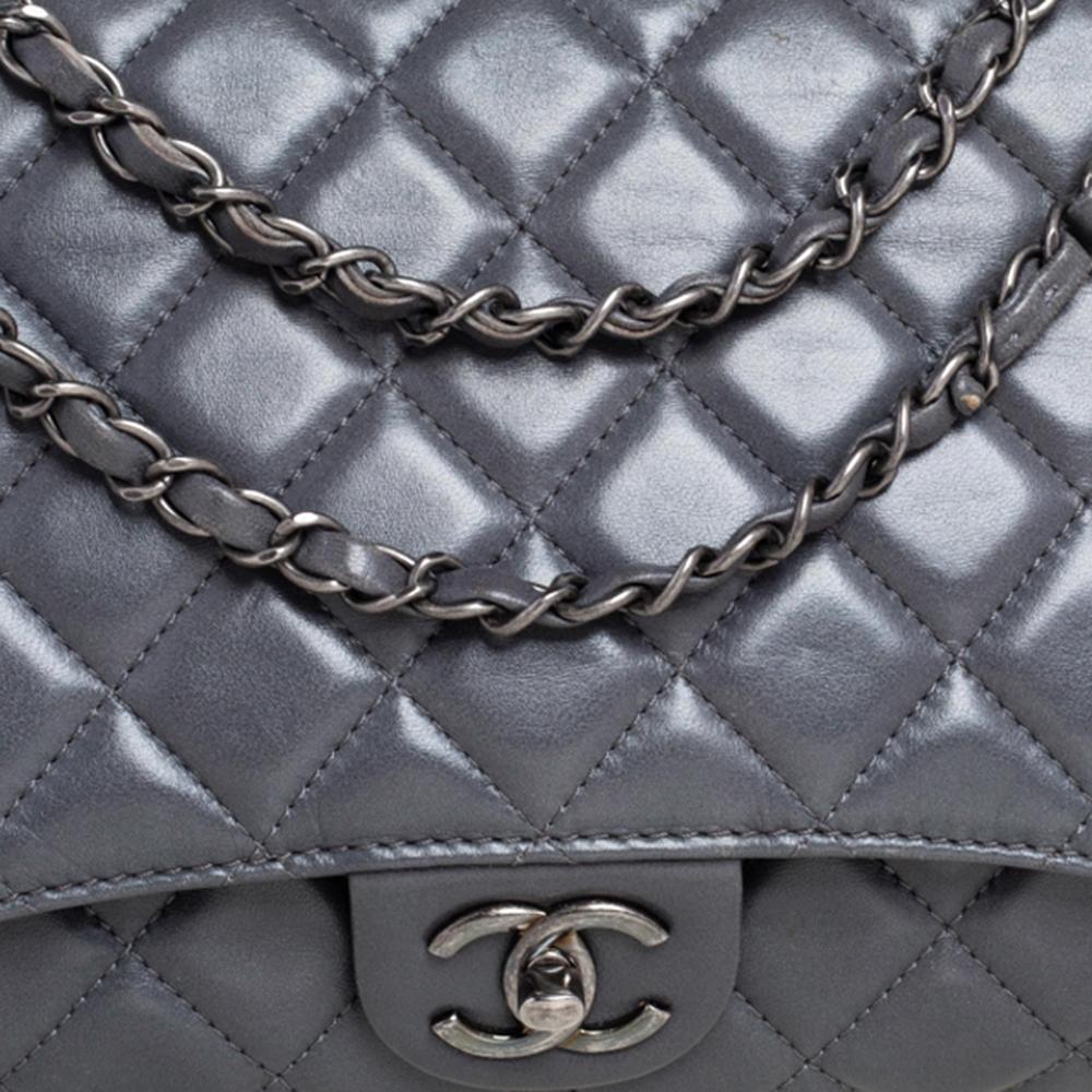 Gray Chanel Grey Quilted Leather Grocery By Chanel Drawstring Flap Bag