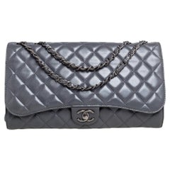 Chanel Grey Quilted Leather Grocery By Chanel Drawstring Flap Bag