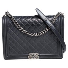 Chanel Grey Quilted Leather Large Boy Flap Bag