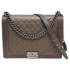 Chanel Grey Quilted Leather Large Boy Flap Bag