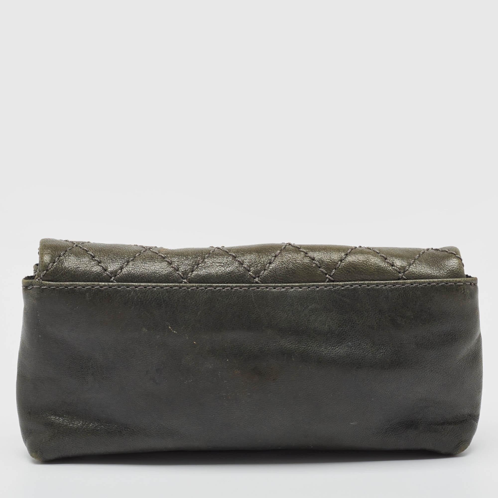 Chanel Grey Quilted Leather Mademoiselle Flap Clutch In Fair Condition In Dubai, Al Qouz 2