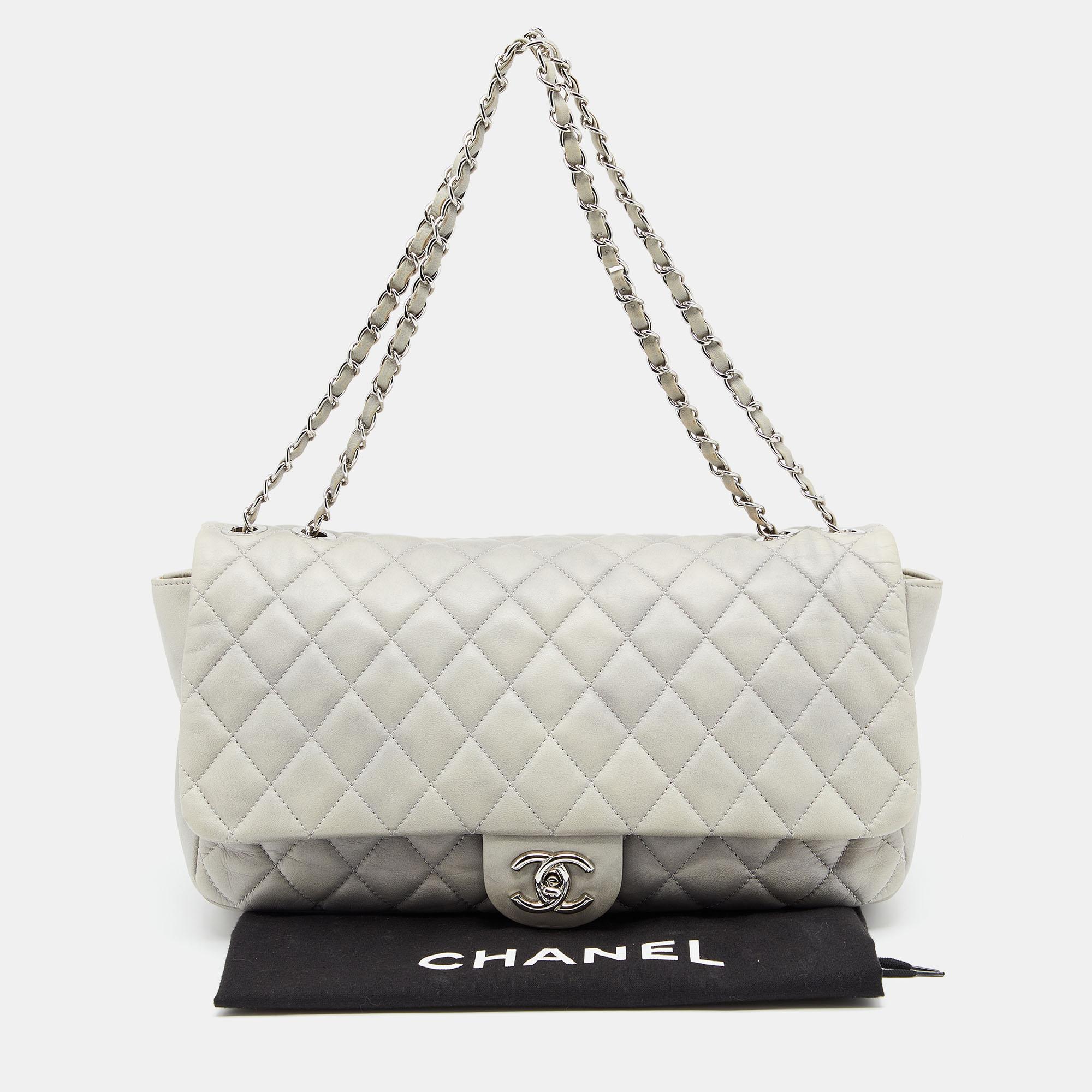 Chanel Grey Quilted Leather Maxi Classic Flap Bag 7