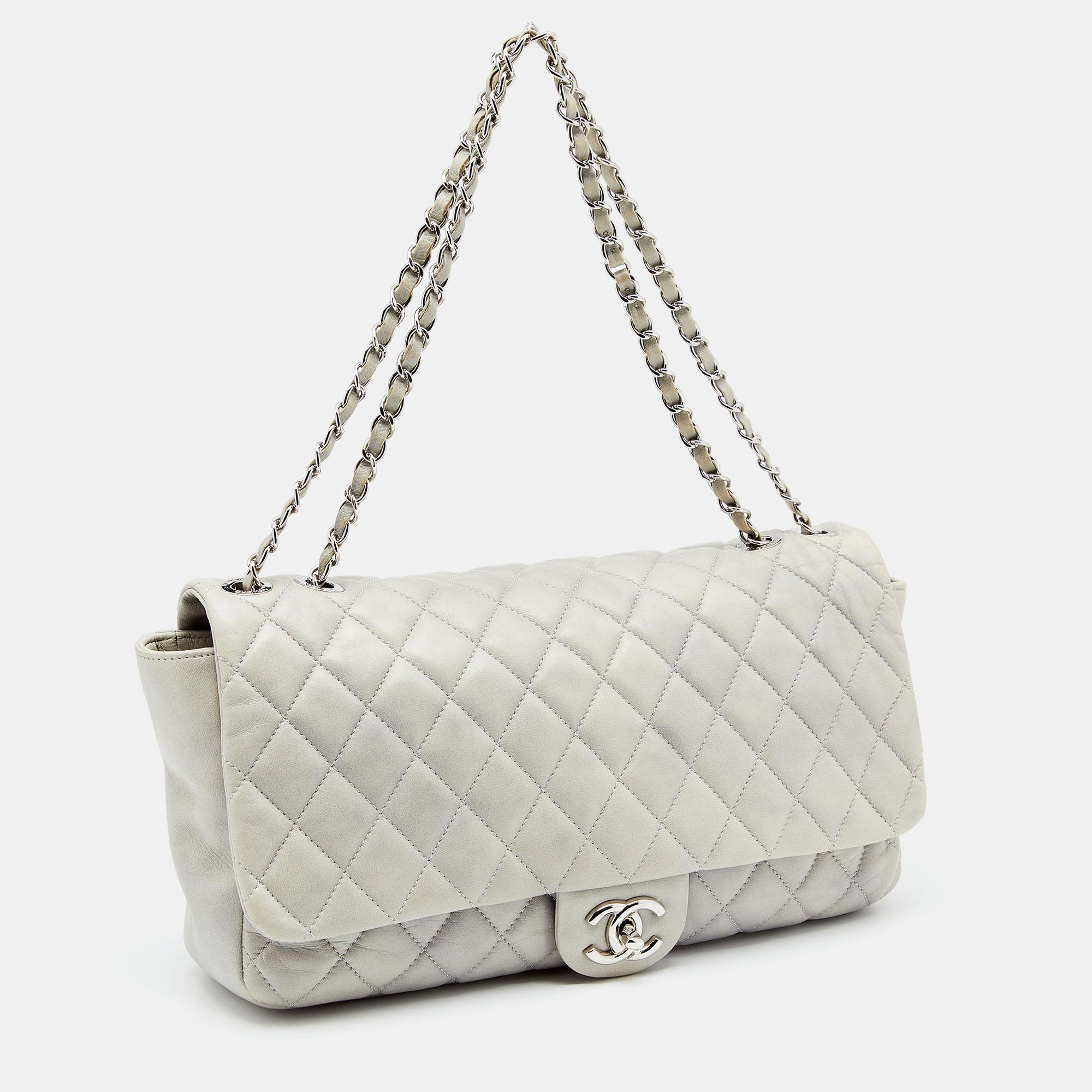 Gray Chanel Grey Quilted Leather Maxi Classic Flap Bag