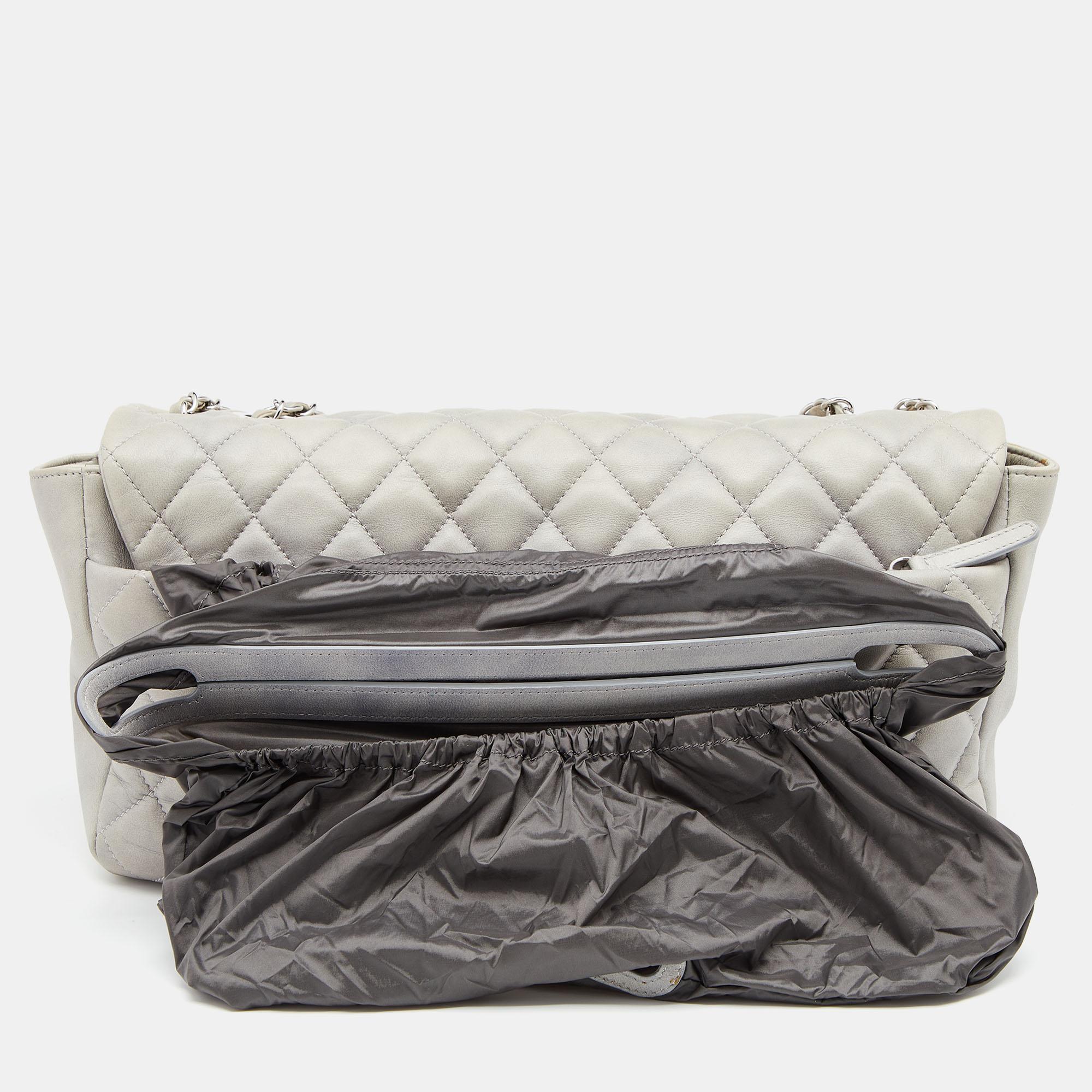 Women's Chanel Grey Quilted Leather Maxi Classic Flap Bag