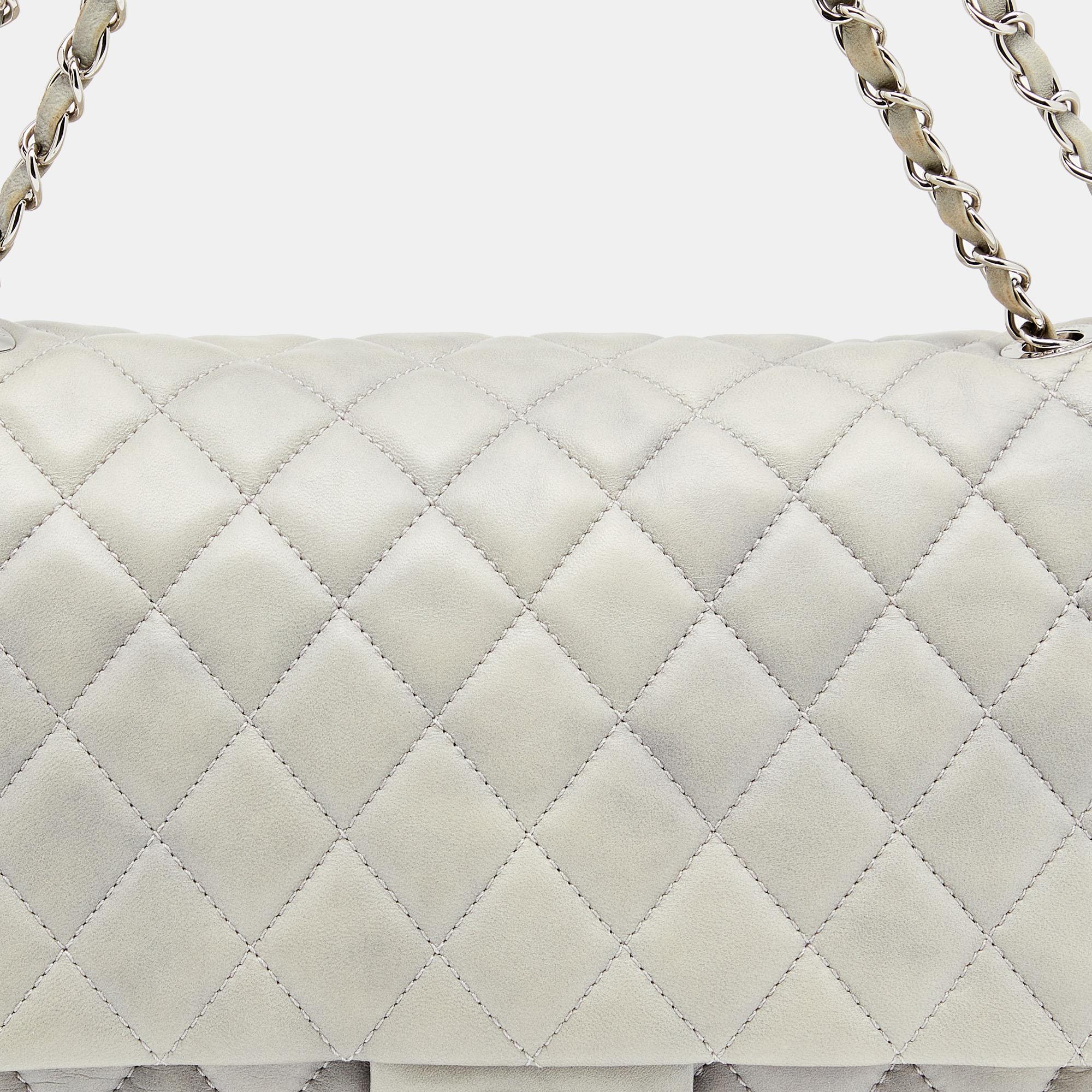 Chanel Grey Quilted Leather Maxi Classic Flap Bag 1