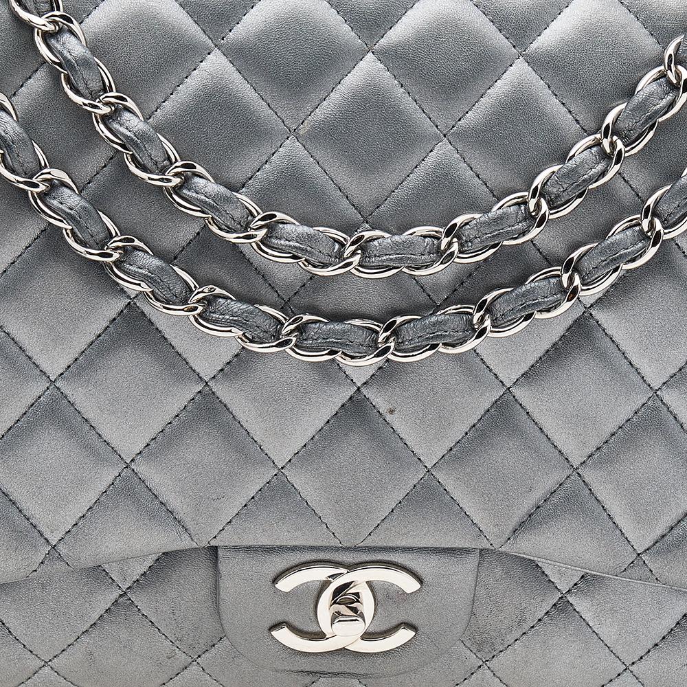 Chanel Grey Quilted Leather Maxi Classic Single Flap Bag 2