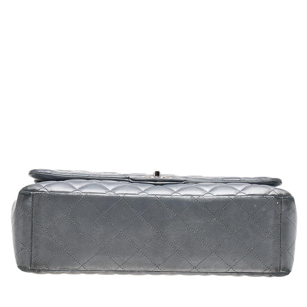 Chanel Grey Quilted Leather Maxi Classic Single Flap Bag 3