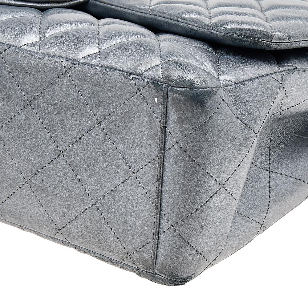 Chanel Grey Quilted Leather Maxi Classic Single Flap Bag 4