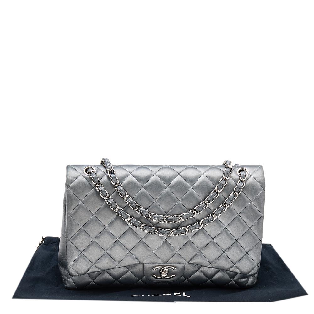Chanel Grey Quilted Leather Maxi Classic Single Flap Bag 1