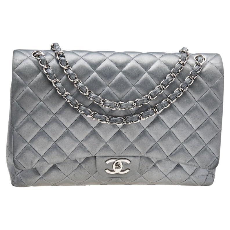 Chanel Grey Quilted Leather Maxi Classic Single Flap Bag