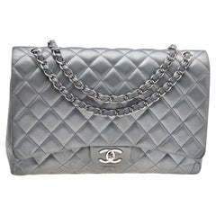 Chanel Grey Quilted Leather Maxi Classic Single Flap Bag