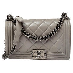 Chanel Grey Quilted Leather Medium Boy Flap Bag