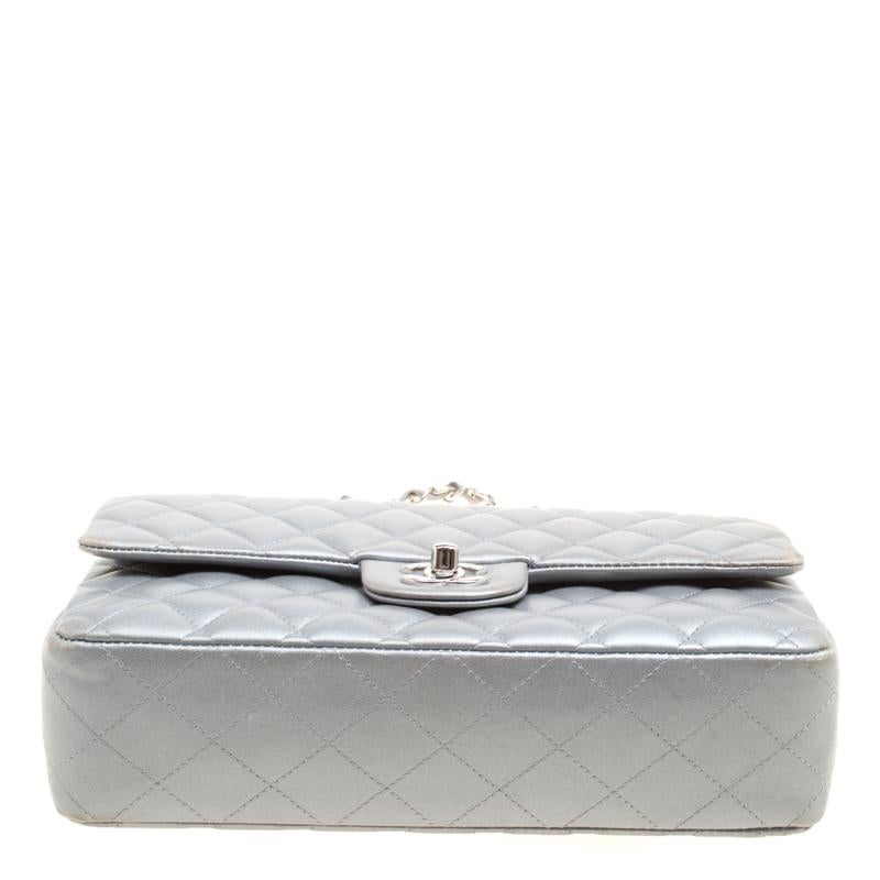 Chanel Grey Quilted Leather Medium Classic Double Flap Bag 6