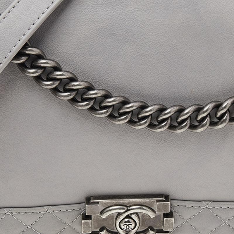 Chanel Grey Quilted Leather Medium Reverso Boy Bag 1