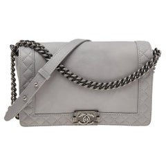 Chanel Grey Quilted Leather Medium Reverso Boy Bag