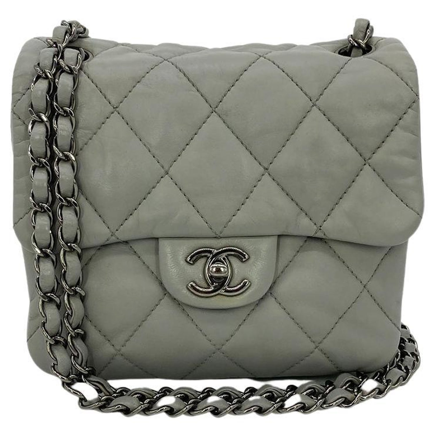 Chanel Blue Snakeskin Python Mini Classic Flap Shoulder Bag