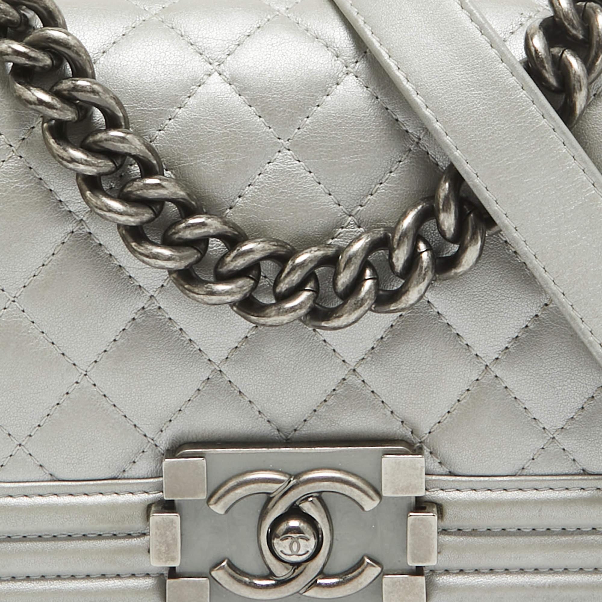 Women's Chanel Grey Quilted Leather Mini Boy Flap Bag For Sale