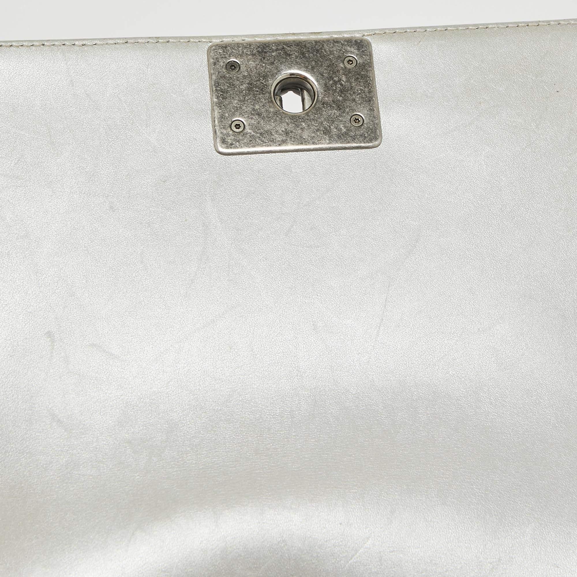 Chanel Grey Quilted Leather Mini Boy Flap Bag For Sale 1