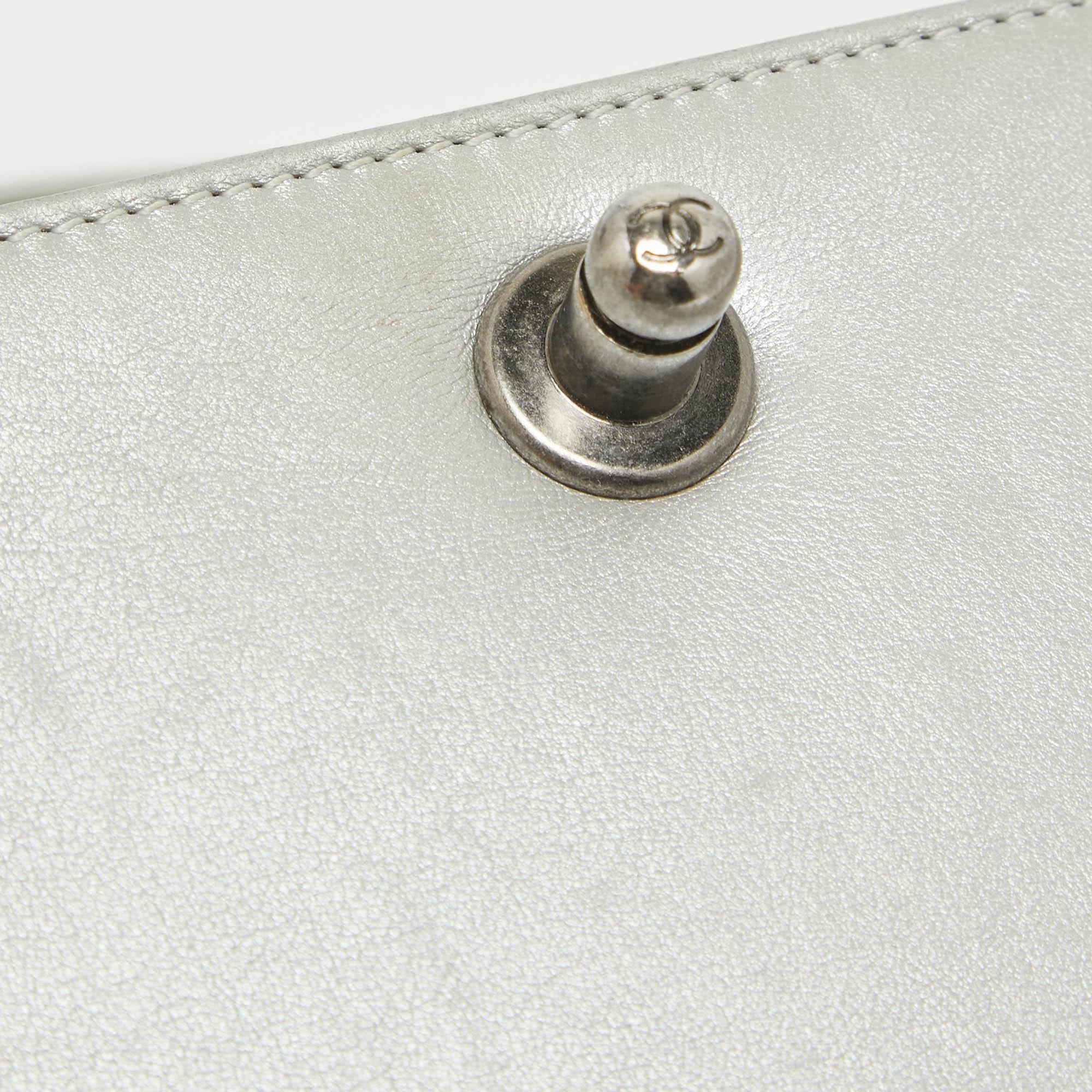 Chanel Grey Quilted Leather Mini Boy Flap Bag For Sale 3