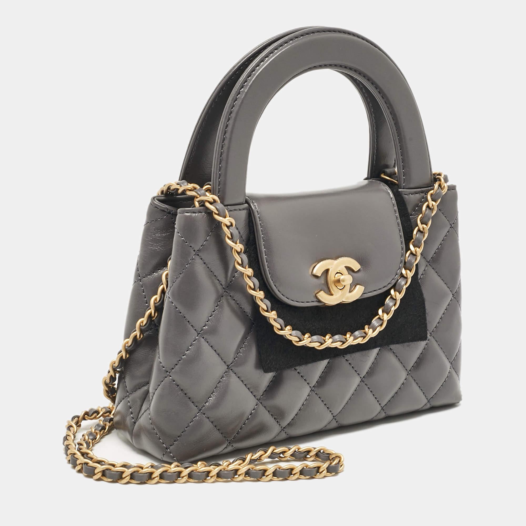 Gray Chanel Grey Quilted Leather Mini Kelly Bag