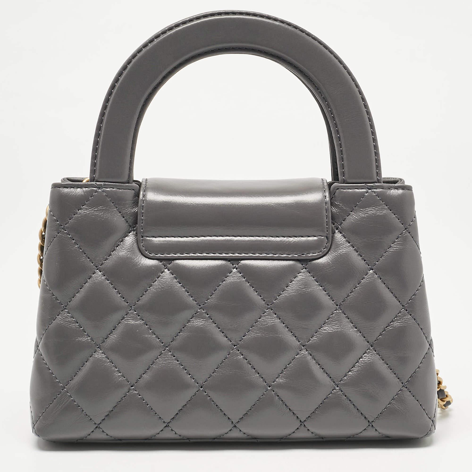 Chanel Grey Quilted Leather Mini Kelly Bag In New Condition In Dubai, Al Qouz 2