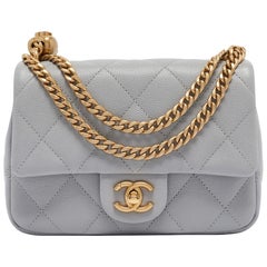 Chanel Grey Quilted Leather Mini Sweetheart Flap Bag