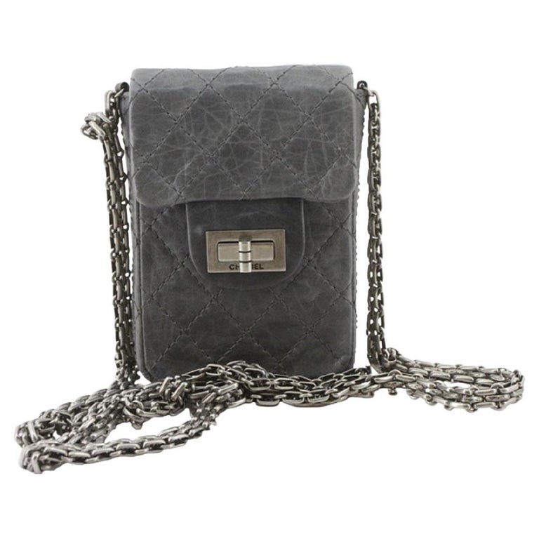 Chanel Grey Quilted Leather Phone Case with Chain Strap For Sale at 1stDibs