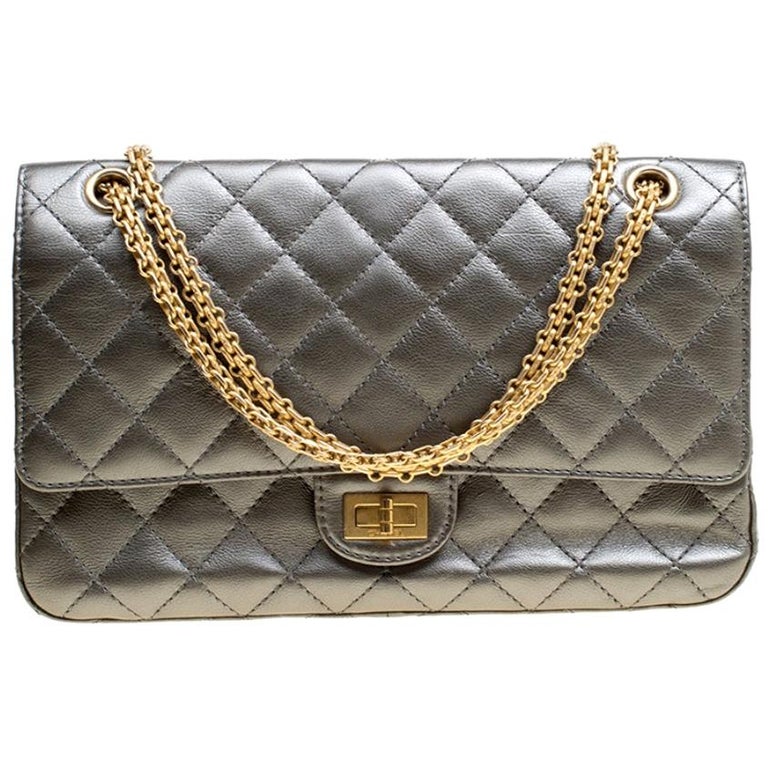 Chanel Grey Quilted Leather Reissue 2.55 Classic 226 Flap Bag For Sale at  1stDibs