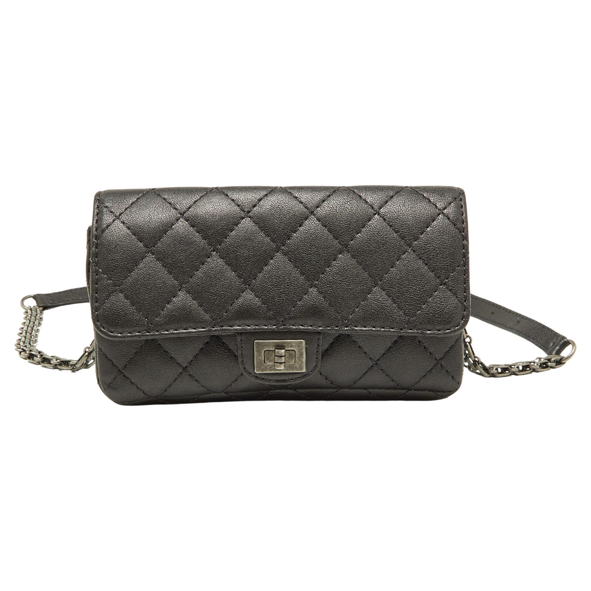 Chanel Grey Quilted Leather Reissue 2.55 Waist Belt Bag For Sale