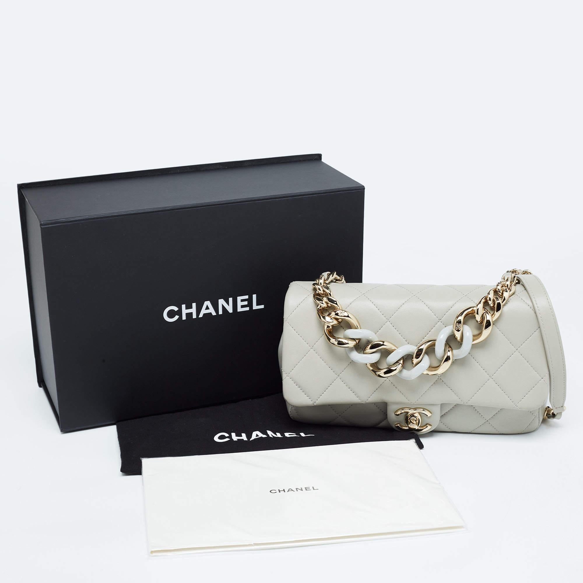 Chanel Grey Quilted Leather Resin Bi-Color Chain Flap Bag 8