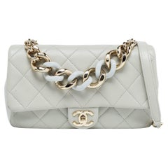 Chanel Grey Quilted Leather Resin Bi-Color Chain Flap Bag