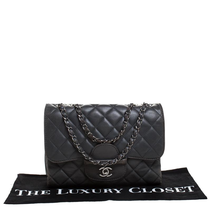 Chanel Grey Quilted Leather Shoulder Bag 7
