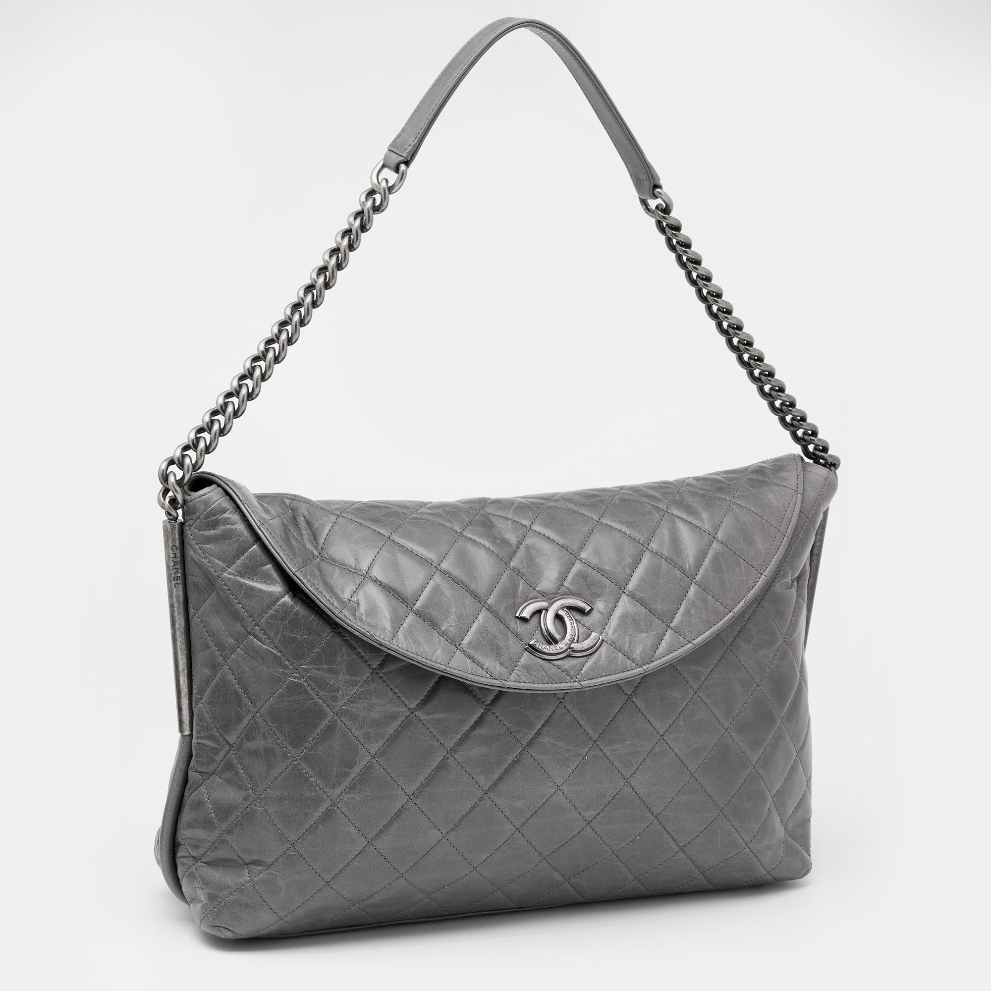 Gray Chanel Grey Quilted Leather Shoulder Bag