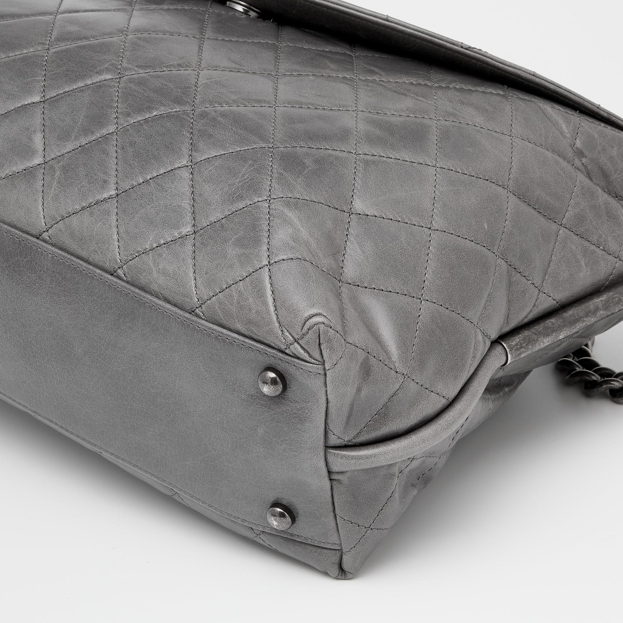 Chanel Grey Quilted Leather Shoulder Bag 1