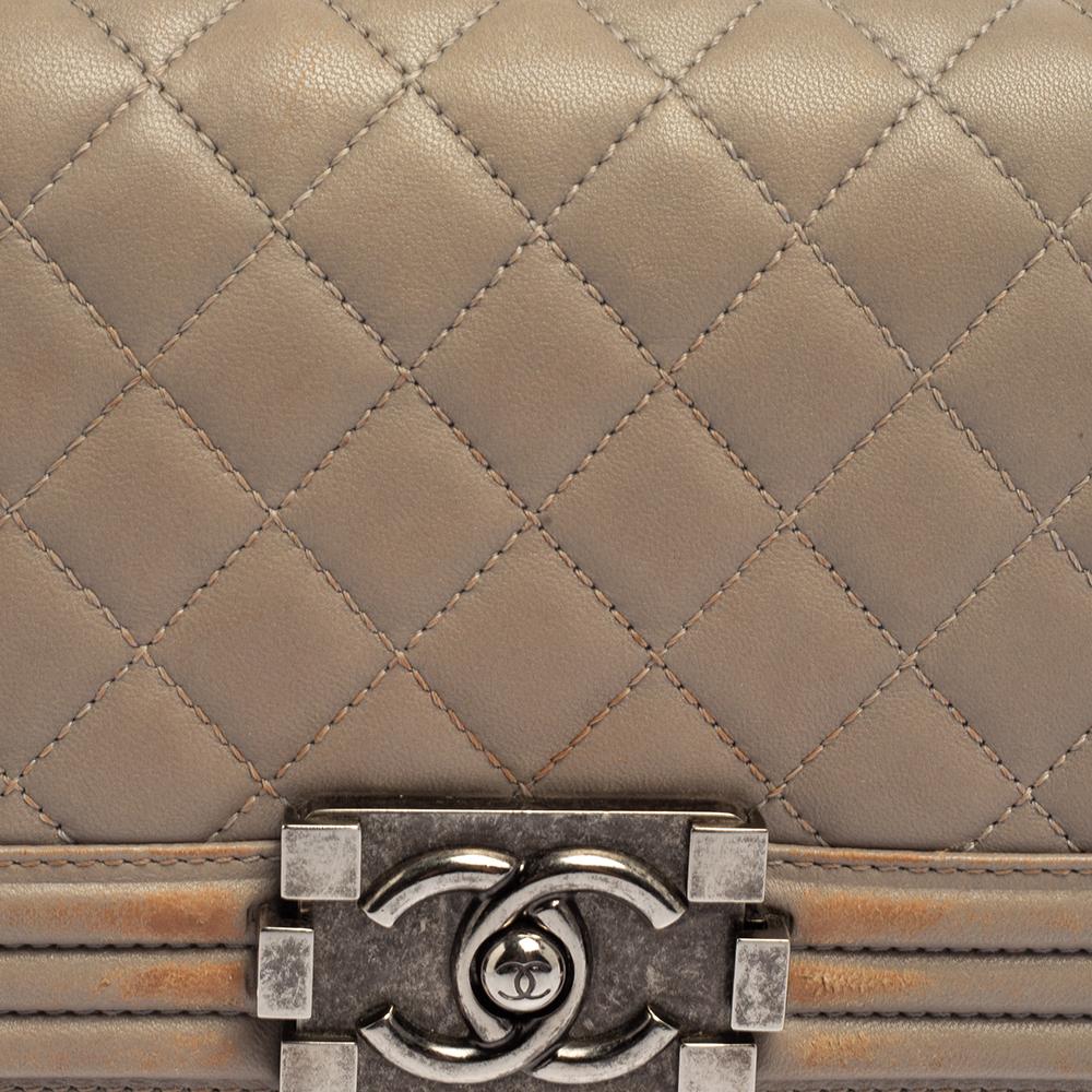 Chanel Grey Quilted Leather Small Boy Flap Bag 6