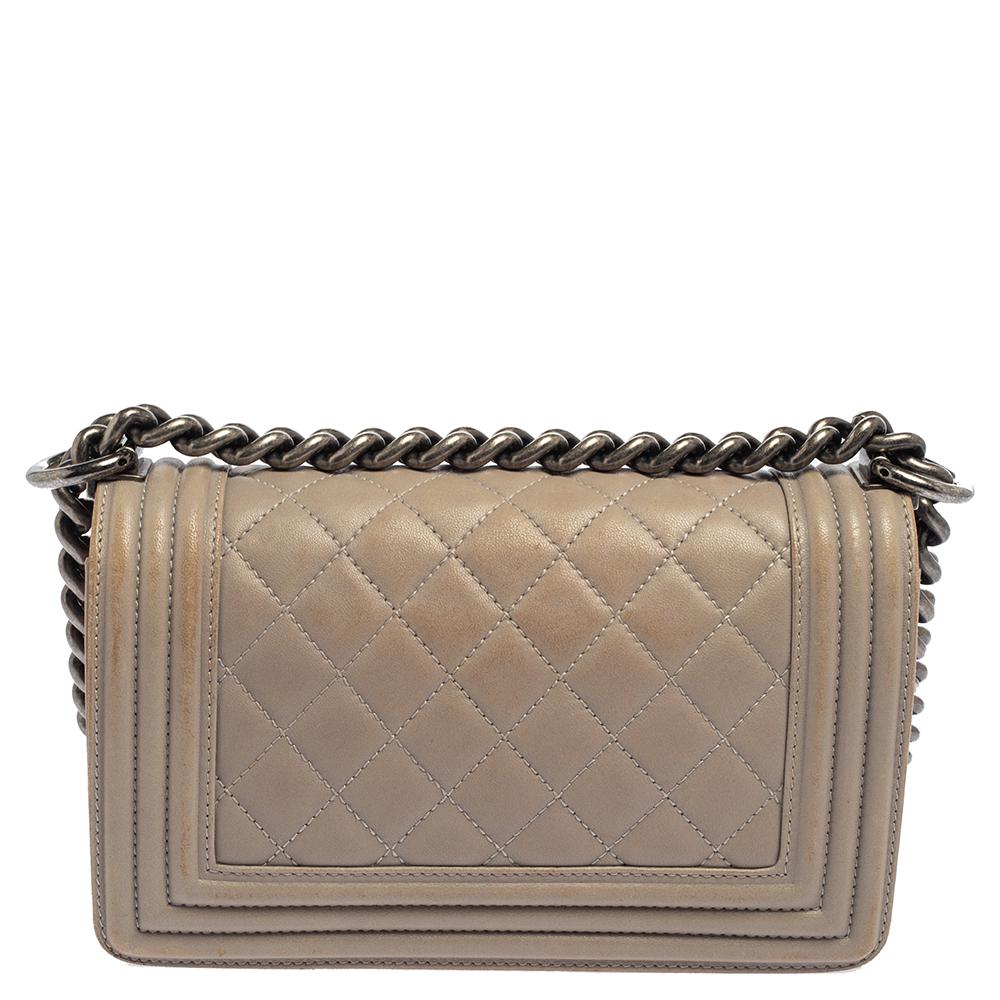 Chanel Grey Quilted Leather Small Boy Flap Bag 7