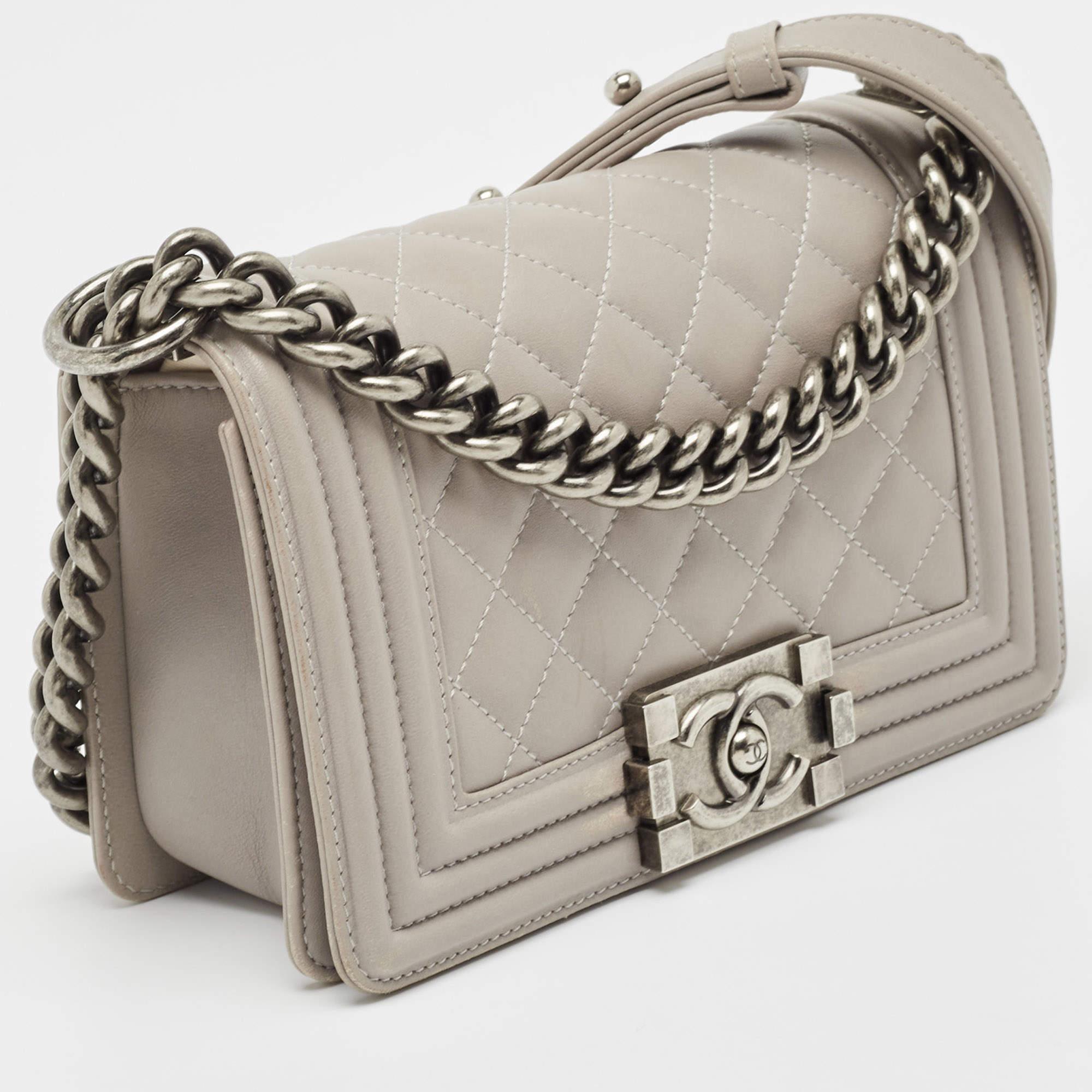 Brown Chanel Grey Quilted Leather Small Boy Flap Bag For Sale