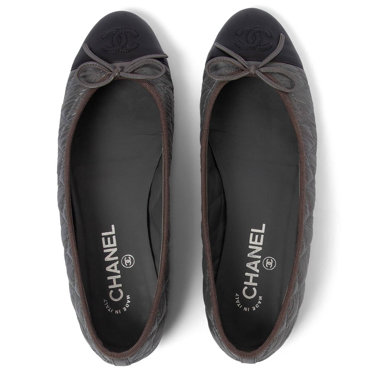 CHANEL grey QUILTED nylon 2011 11A Ballet Flats Shoes 38.5 2