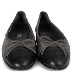 CHANEL grey quilted nylon CLASSIC BALLET Flats Shoes 39