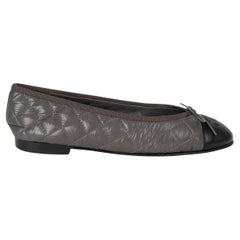 CHANEL grey quilted nylon CLASSIC BALLET Flats Shoes 39