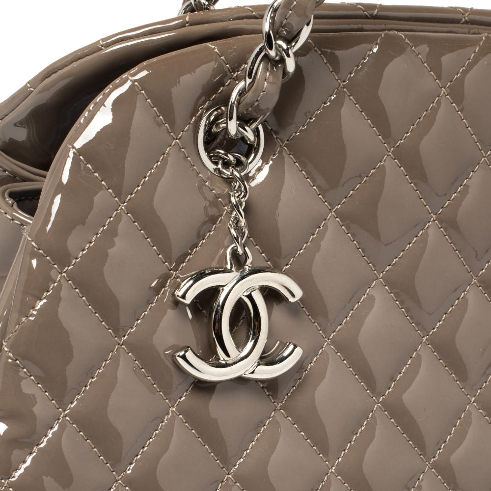 Chanel Grey Quilted Patent Leather Medium Just Mademoiselle Bowler Bag 6