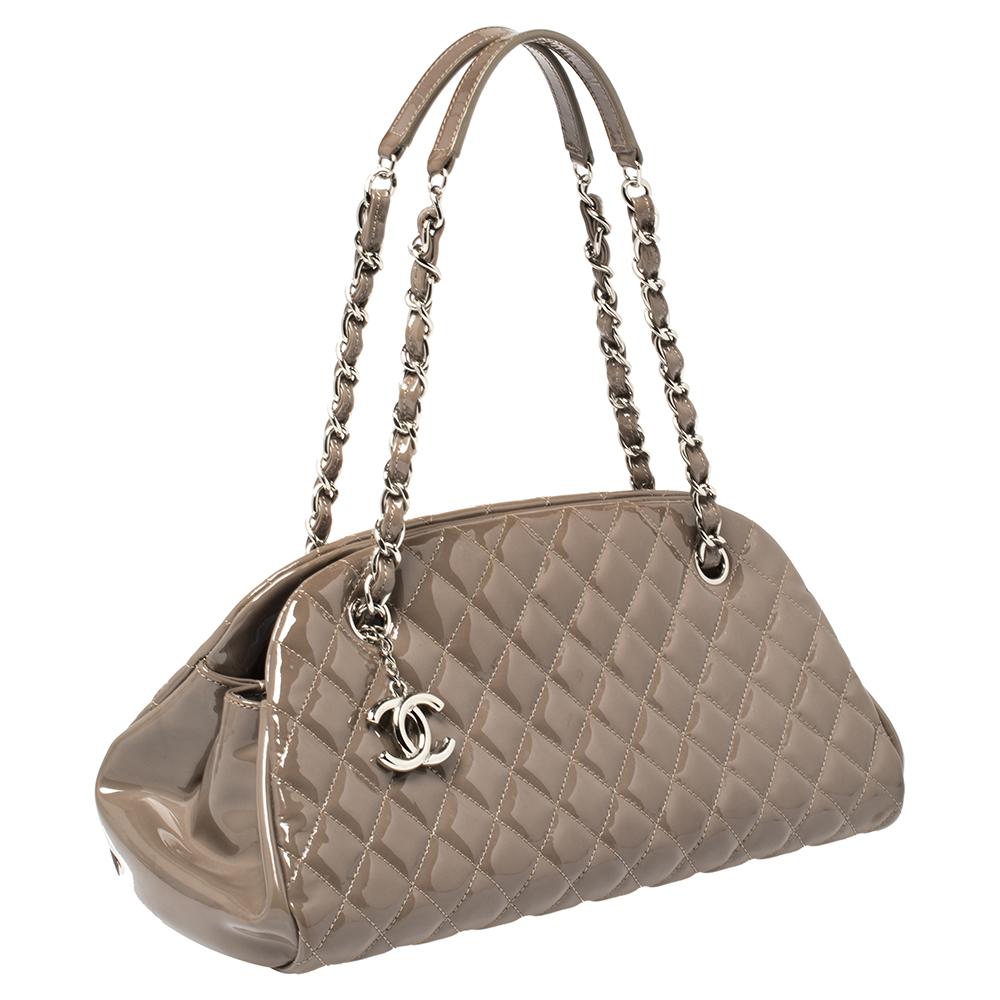 Brown Chanel Grey Quilted Patent Leather Medium Just Mademoiselle Bowler Bag