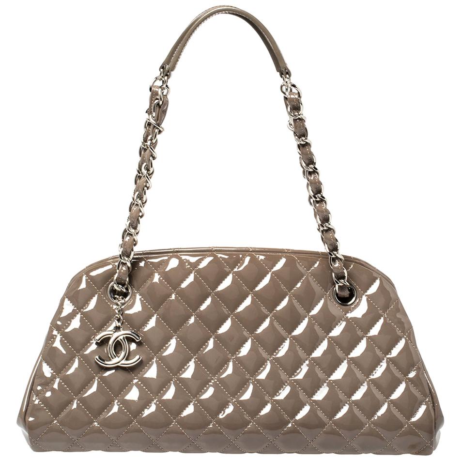 Chanel Grey Quilted Patent Leather Medium Just Mademoiselle Bowler Bag