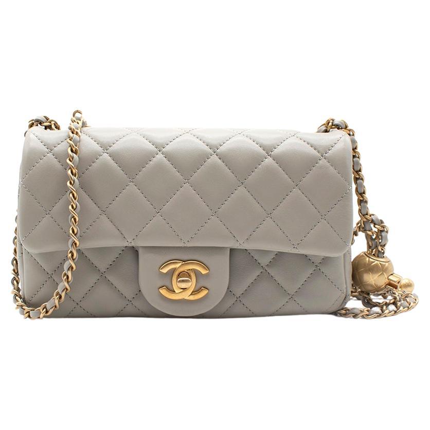 Chanel Grey Quilted Pearl Crush Mini Flap Bag For Sale