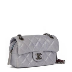 Chanel GREY QUILTED SHINY CALFSKIN LEATHER MINI EASY CARRY FLAP BAG