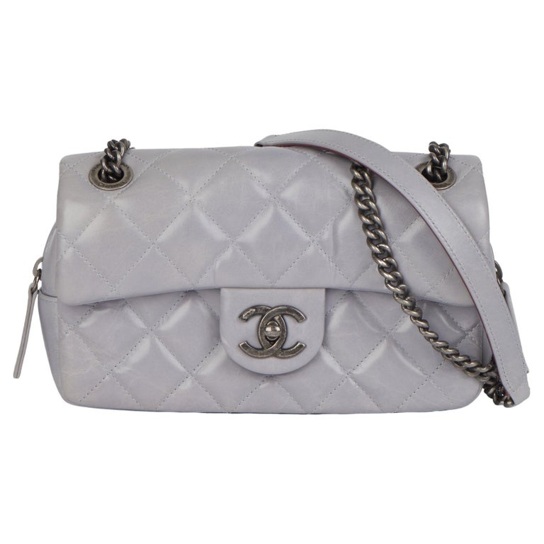 Chanel GREY QUILTED SHINY CALFSKIN LEATHER MINI EASY CARRY FLAP BAG at  1stDibs