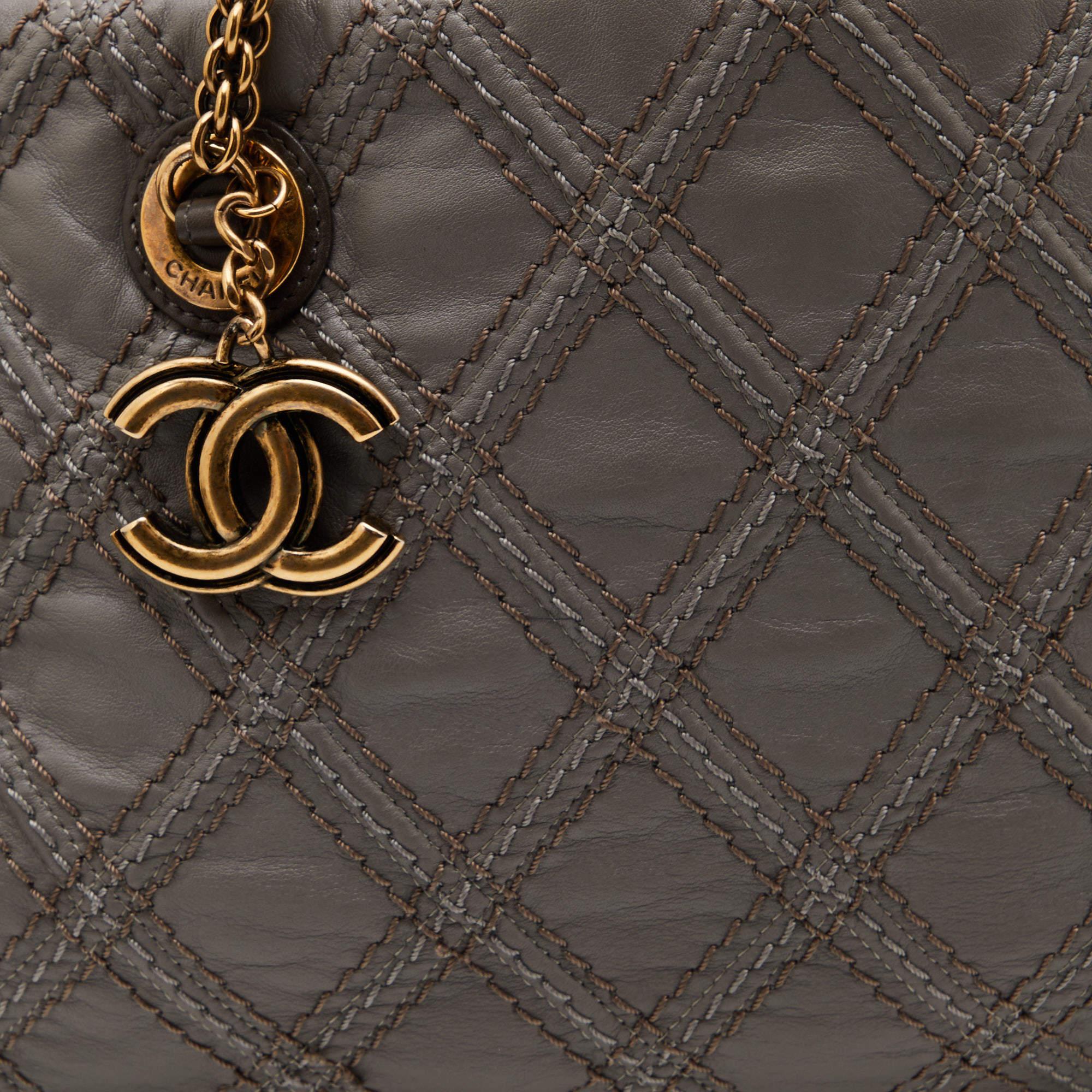Chanel Grey Quilted Stitch Leather Triptych Tote 7