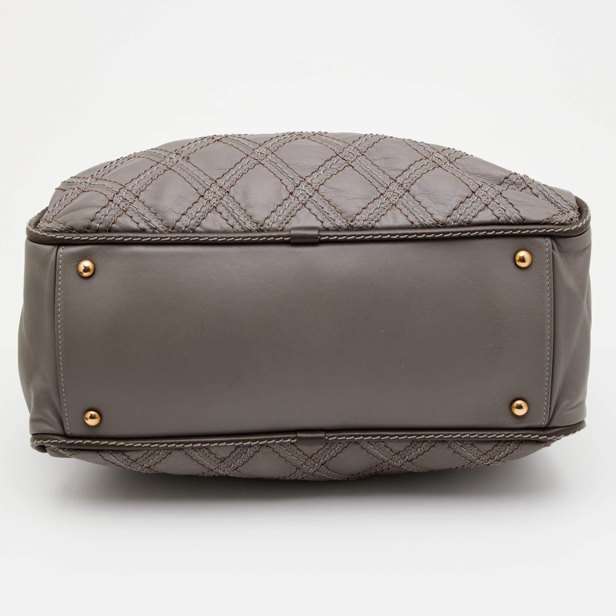 Chanel Grey Quilted Stitch Leather Triptych Tote 2