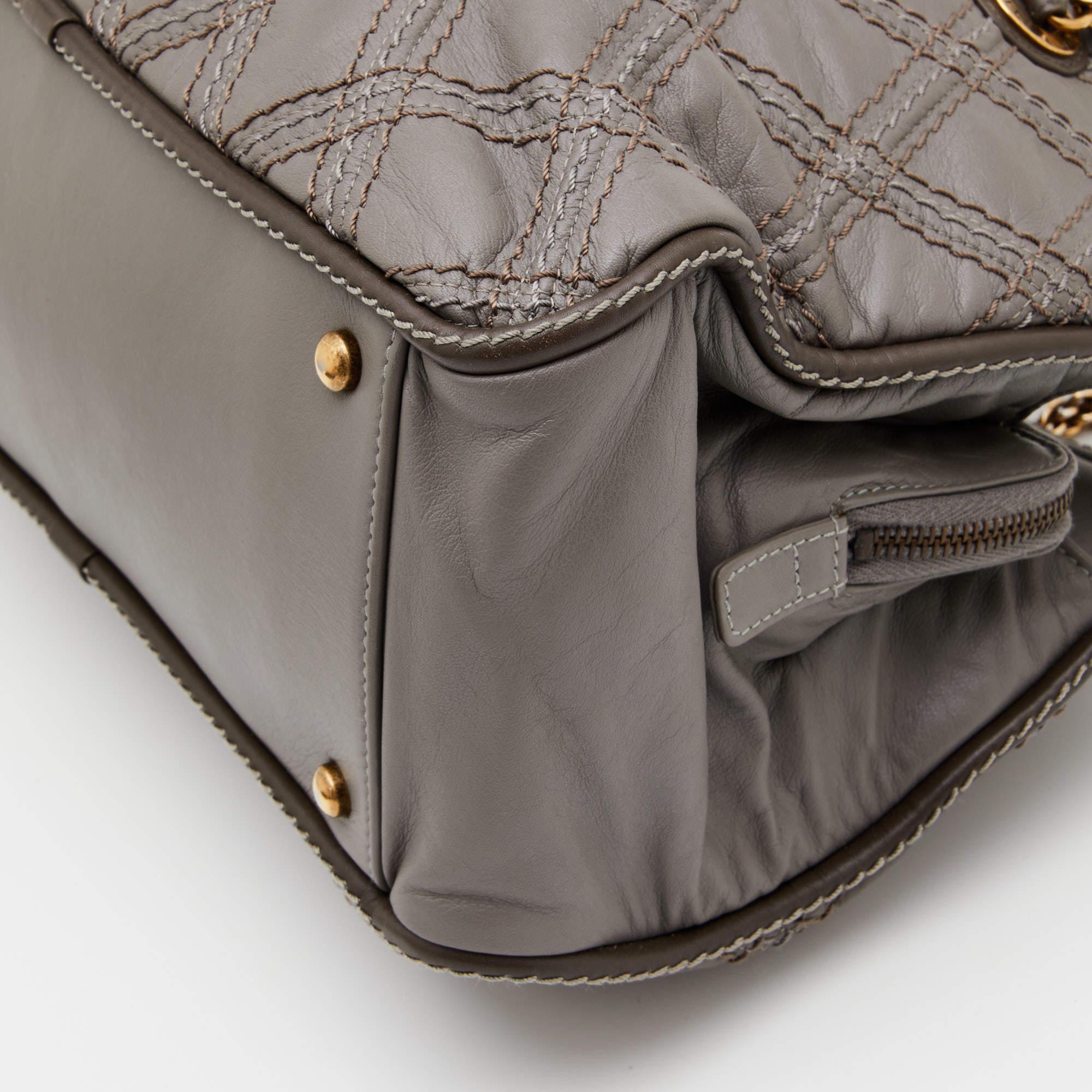 Chanel Grey Quilted Stitch Leather Triptych Tote 3